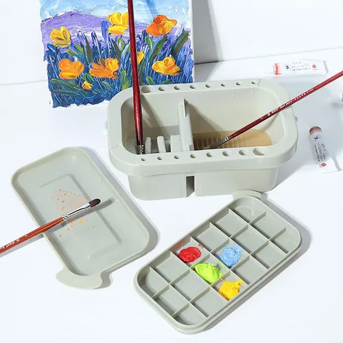 Vista 5 de ZLY Limpiador de pinceles de pintura con 10 pinceles de pintura, soporte para pinceles y organizadores con paleta para acrílico, para acuarela