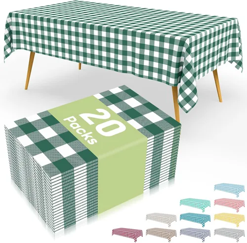 Vista 21 de Smiry 8 paquetes de manteles desechables Gingham, 54 x 108 pulgadas, manteles de plástico impermeables rectangulares en diseño a cuadros