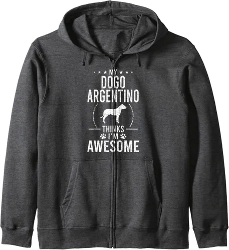 Vista 5 de My Dogo Argentino Thinks I'm Awesome Dog Lover Sudadera con capucha y cremallera, Negro