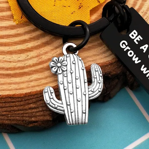 Vista 2 de Llaveros de cactus para mujer BE A CACTUS Grow when things are hard - Llavero inspirador para familiares, amigos, regalos motivacionales, regalos