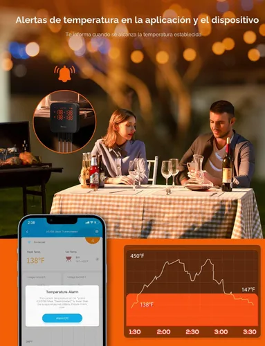 Vista 6 de Govee Termómetro de carne WiFi con 4 sondas, termómetro inalámbrico inteligente para carne con alerta de notificación de aplicación de rango