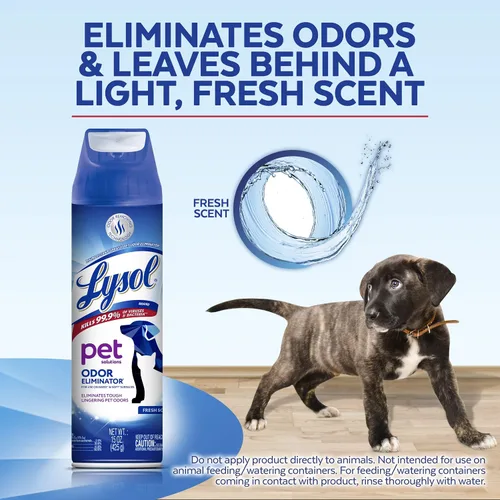 Vista 4 de Lysol Spray eliminador de olores de mascotas, espray desinfectante y desinfectante para olores de mascotas, 15 onzas (paquete de 3)