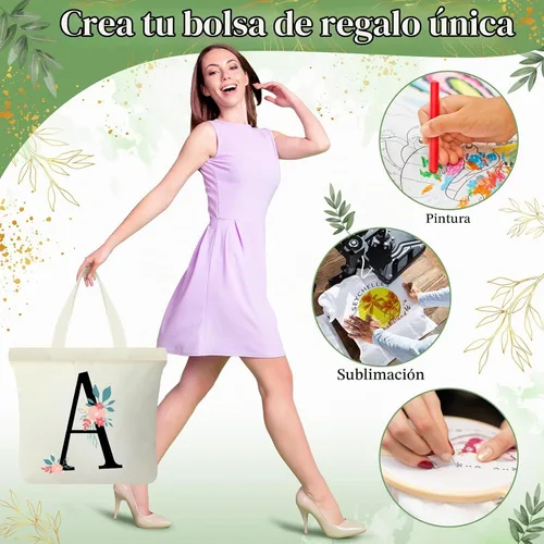 Vista 6 de Bolsas de lona de Silkfly, bolsas de tela de algodón en blanco a granel con asas con cremallera, bolsas reutilizables de diseño simple para Beige