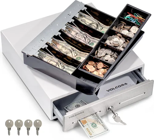 Vista 10 de Volcora Cajón de caja registradora de 13 pulgadas para sistema de punto de venta (POS) con bandeja de efectivo de 2 niveles totalmente extraíble, 4