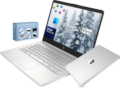 Vista 10 de HP Computadora portátil ultra ligera de 14 pulgadas 2026 Premium, MS Office, Copilot AI, CPU Intel de 4 núcleos, RAM DDR5 de 4 GB, almacenamiento