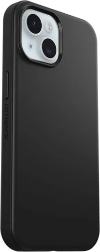 Vista 4 de OtterBox Funda para iPhone 16e, 15, 14 y 13 de la serie Symmetry, color negro, se ajusta a MagSafe, ultra suave, bordes elevados para proteger