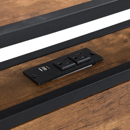 Vista 3 de Marco de cama de plataforma de metal resistente de 14 pulgadas con cabecero y estribo de madera, plataforma de metal, gran almacenamiento debajo