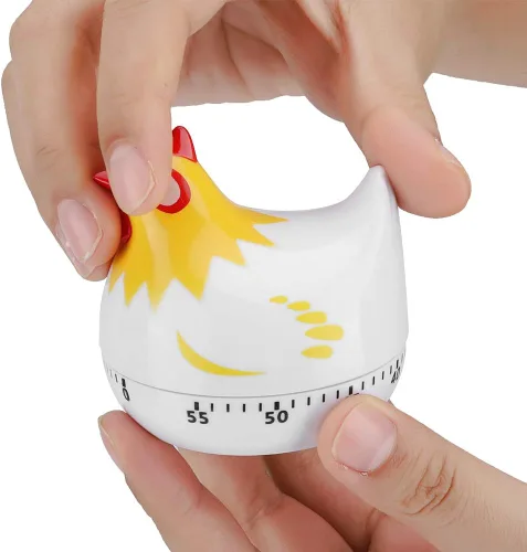 Vista 7 de Lindo temporizador de cocina en forma de pollo, temporizador mecánico de cuenta regresiva de 60 minutos para cocinar y hornear (blanco)