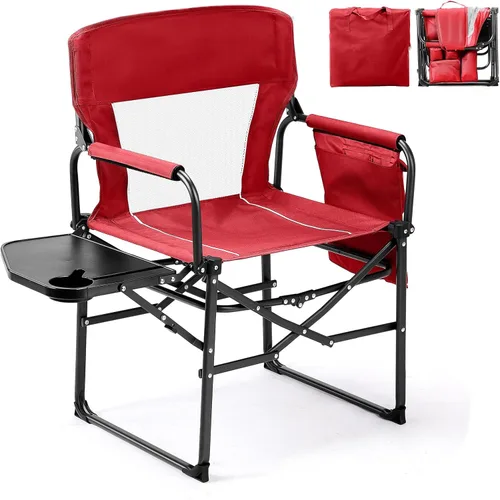 Vista 11 de VINGLI Sillas de campamento, silla de directores, silla de camping con mesa auxiliar y bolsa de transporte, sillas de campamento resistentes