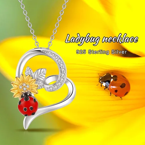 Vista 6 de Collar de mariquita de plata de ley 925, collar de animales con colgante de mariquita, joyería de mariquita, regalos de Navidad para mujeres