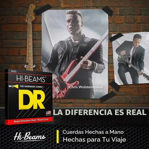 Vista 4 de DR Strings - Hi-Beams - Juego de cuerdas para bajo de 4 cuerdas - Mediano 45-105 - Núcleo redondo de acero inoxidable - Accesorios para bajo (MR-45)