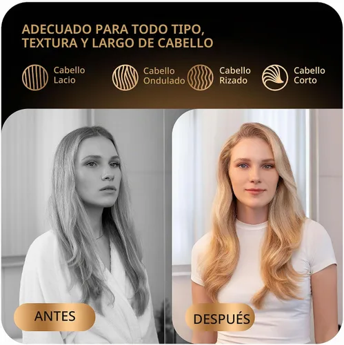 Vista 8 de Cepillo secador de pelo automático de doble voltaje, cepillo de secado 4 en 1, alisador de pelo iónico sin daños por calor, herramienta ligera