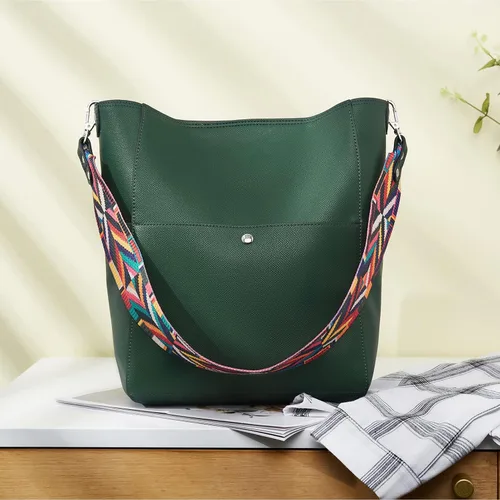 Vista 6 de BROMEN Bolsa Hobo para mujer, diseñada con cuero vegano, de hombro, bandolera
