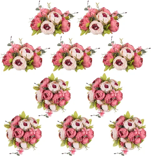 Vista 8 de NUPTIO Bolas de flores flores para centros de mesa: 2 piezas de 9.4 pulgadas de diámetro rosa oscuro peonía artificial arreglo de bolas de flores