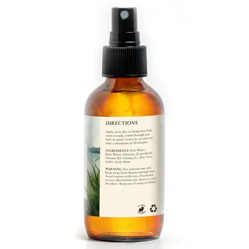 Vista 6 de Baja Basics, Agua de arroz para el crecimiento del cabello, grueso, fuerza, brillo, acondicionador sin enjuague para cuero cabelludo, hidratante