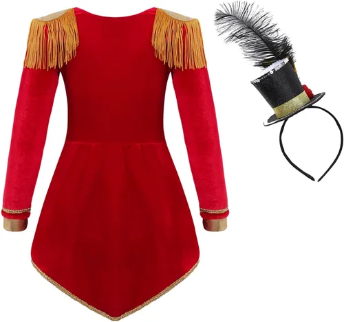 Vista 6 de Aislor Kids Girls Circus Ringmaster Lion Tamer Costume Tassels Leotard Dress Halloween Drum Majorette Outfits Dancewear
