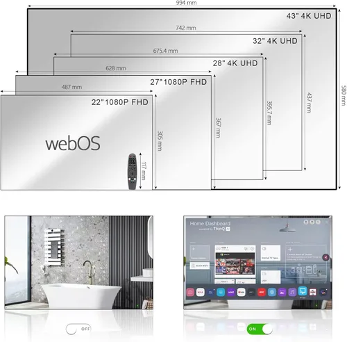 Vista 7 de Soulaca 27 pulgadas Smart Mirror impermeable TV para baño Hotel LED Televisión webOS Control de voz ATSC DTV sintonizador WiFi Bluetooth SPA Hotel