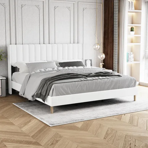 Vista 26 de Base de cama tapizada de tamaño individual con cabecero, listones de madera fuertes, no necesita somier, fácil montaje, terciopelo beige