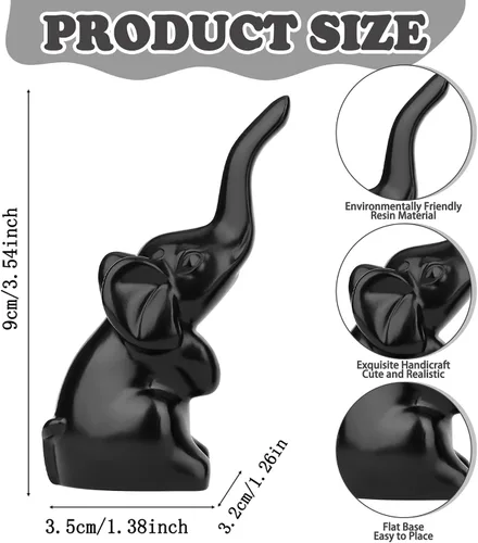 Vista 2 de DUQGUHO Mini elefante negro regalos para mujer, estilo moderno, estatua de animal pequeño, 2 piezas de decoración de elefante para estantes