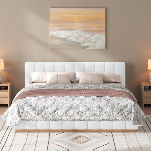Vista 11 de Base de cama tapizada de terciopelo con cabecera capitoné de canal, cama de perfil bajo tamaño Queen con soporte de listones resistente, no necesita