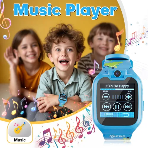 Vista 6 de Contixo KW01 - Relojes inteligentes para niños, color azul, pantalla táctil HD de 1.54 pulgadas, juguete educativo con juegos, cámara, grabadora