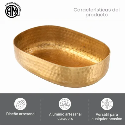 Vista 3 de American Metalcraft ABHG69 - Cesta de Entrée de Aluminio Martillado, Ovalada, Dorada, 48 Onzas Dorado