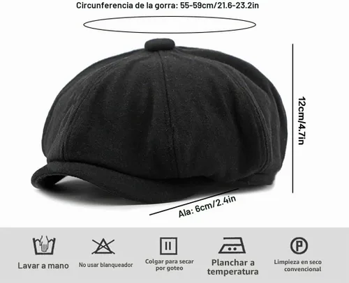 Vista 6 de Xinveen Gorra de 8 paneles para hombre, gorra de tweed vintage con diseño de espiga Negro