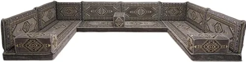 Vista 39 de arabicsofa Sofá en forma de U de estilo árabe para el suelo – Juego de Majlis hecho a mano – Sofá de estilo bohemio