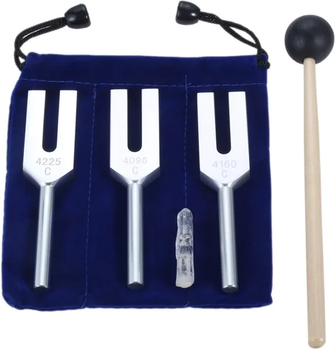 Vista 8 de Juego de diapasones Angel - 4096 Hz, 4160 Hz, 4225 Hz para sonido, instrumento musical, con martillo de madera y bolsa de almacenamiento suave