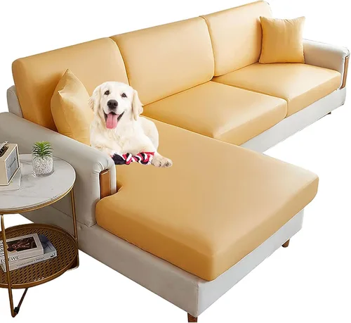 Vista 13 de HUHJYUGE Funda de cojín impermeable para sofá, cojín elástico de piel sintética, protector de muebles antideslizante con parte inferior elástica