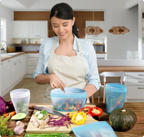 Vista 7 de Zip Standing Bolsa de almacenamiento de alimentos de silicona reutilizable, contenedor de almacenamiento de alimentos, bolsa de sellado reutilizable