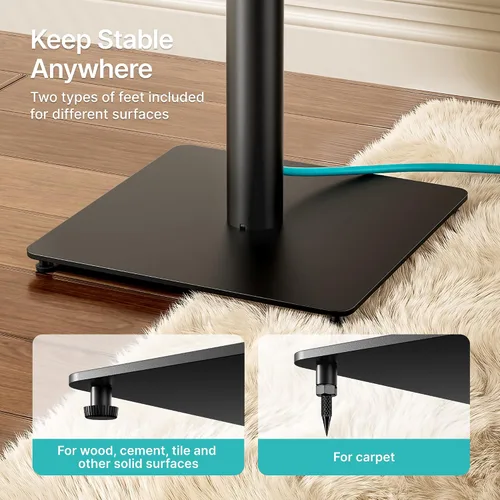 Vista 6 de Par de soportes para altavoces, altura fija de 30 pulgadas, capacidad de peso de 55 libras, base de 11.8 pulgadas, gestión de cables, soporte