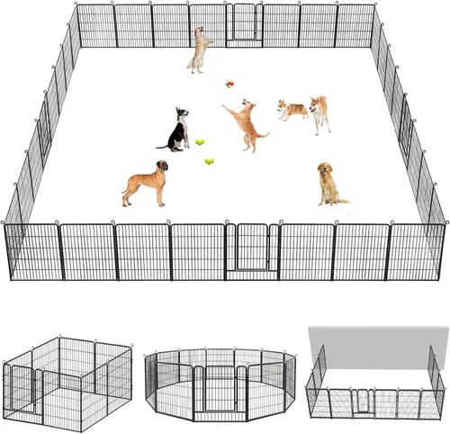 Vista 16 de Corralito para perros, 32 pulgadas, 10 paneles cerca para perros de exterior, corral para perros de interior antióxido, corral para mascotas
