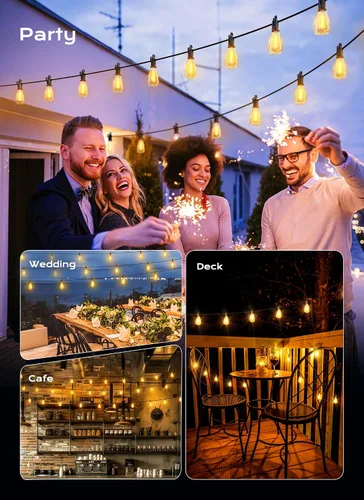 Vista 6 de Brightown Luces de Cadena para Exteriores, 30 pies, 11+1 LED ST38, Luces LED para Patio Irrompibles, Regulables IP65 Impermeables Conectables, Luz