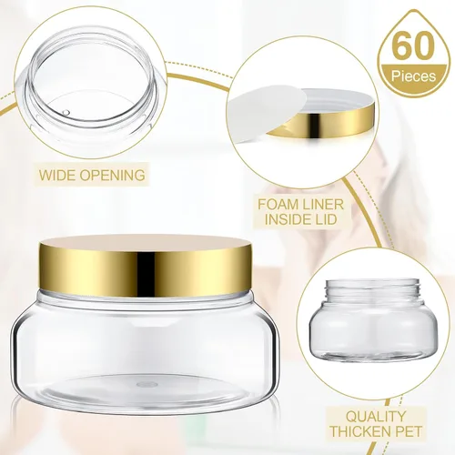 Vista 3 de Mumufy 60 tarros de plástico con tapas, recipientes redondos vacíos de viaje para cremas, tarros cosméticos recargables para lociones, exfoliante