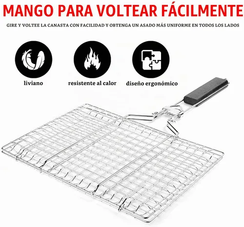 Vista 6 de Cestas de parrilla de pescado para asar al aire libre, barbacoa plegable de acero inoxidable, accesorios de parrilla con mango extraíble, cesta