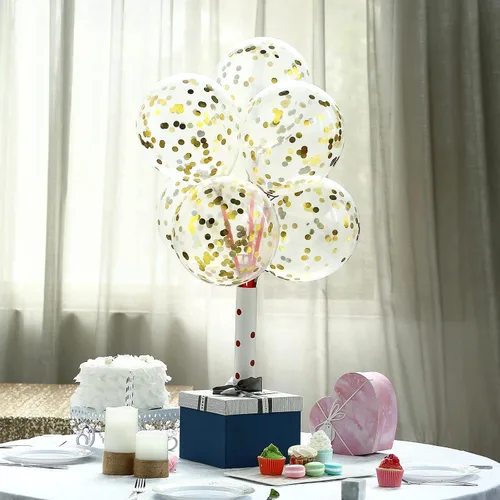 Vista 4 de Bezente - Globos de 12 pulgadas de látex con confeti para bodas, graduaciones, despedidas de soltera y cumpleaños, aptos para helio, dorado, 60