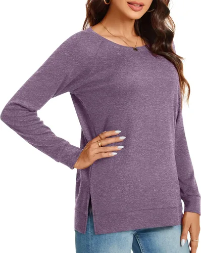 Vista 3 de TAOHUADAO Women's 2024 Fall Casual Long Sleeve T-Shirt Side Split Tunic Tops