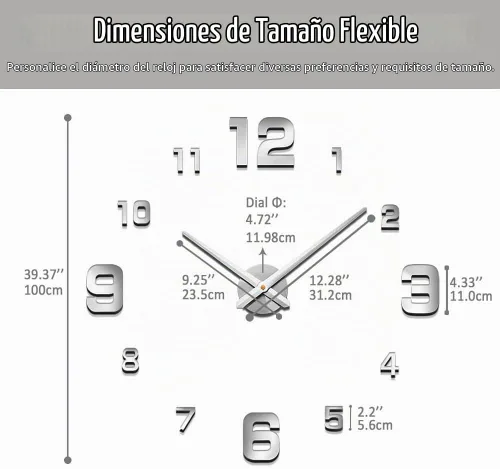 Vista 5 de Mintime Reloj de Pared Moderno sin Marco DIY Grande 3D Reloj de Pared Espejo con Números para Decoración de Hogar y Oficina