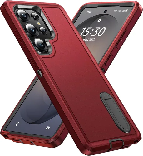 Vista 15 de BaHaHoues Funda protectora de grado militar para Samsung Galaxy S25 Plus con soporte integrado, a prueba de golpes y caídas (morado noche/rosa bebé)