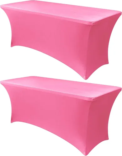 Vista 34 de Obstal Funda de mesa de elastano elástica de 4 pies para mesas plegables estándar, paquete de 2 manteles rectangulares universales ajustables