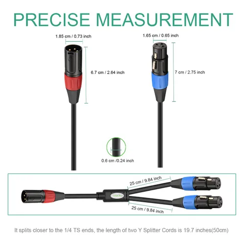 Vista 5 de Cable divisor XLR, XLR macho a 2 XLR hembra cable de micrófono, 1.6 pies