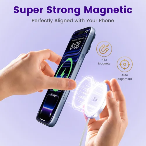 Vista 6 de Cargador inalámbrico magnético de 25 W: almohadilla de carga rápida para iPhone 17, 16, 15, 14, 13, 12 Pro Max, Samsung Galaxy S26 S25, Google Pixel