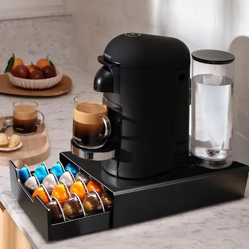 Vista 2 de Miuly Cajón de soporte K-Cup, cajón de cápsulas de café para Vertuoline Nespresso Vertuo, Dolce Gusto, K-Cup, soporte para paquete de cápsulas de 24