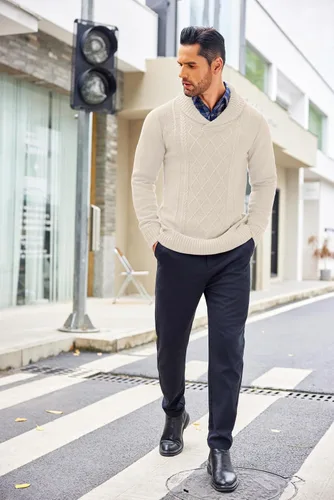Vista 6 de COOFANDY suéteres con cuello en V para hombre, de algodón, ajuste relajado