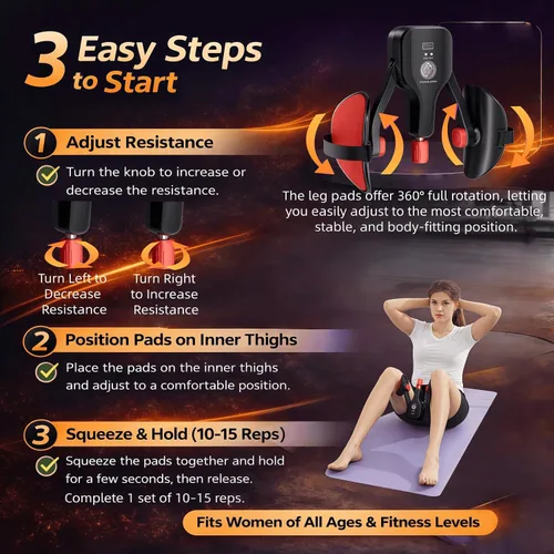 Vista 7 de Thigh Trainer for Women & Men, 176LB Adjustable Pelvic Floor Exercise Equipment with LED Display Counter and Resistance Indicator, Inner Thigh