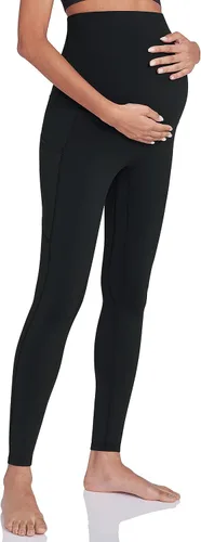 Vista 2 de Enerful Leggings de entrenamiento de maternidad para mujer, sobre el vientre, ropa activa, atléticos, suaves, pantalones de yoga con bolsillos