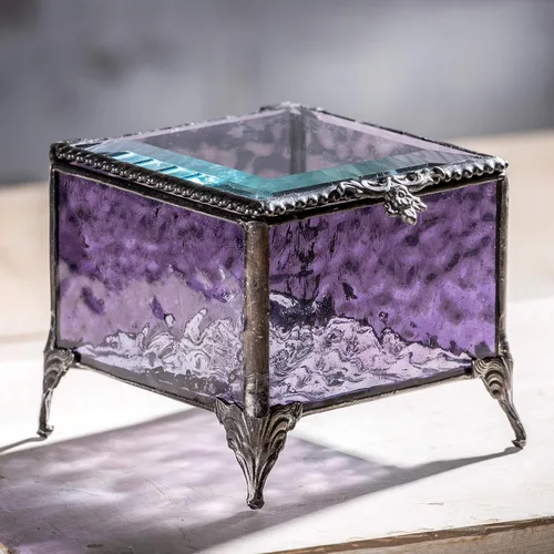 Vista 2 de J Devlin 836 - Caja decorativa de vitrales morados, exhibición de joyas de recuerdo, caja 836