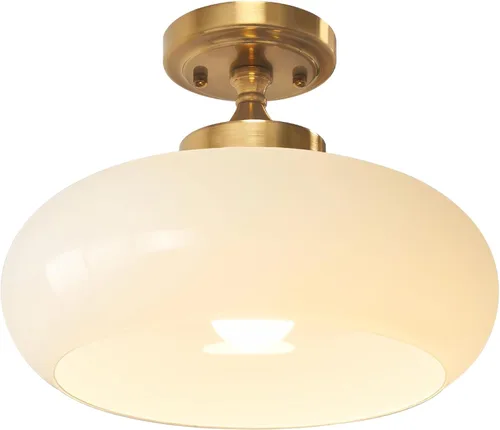 Vista 10 de Lámpara de Techo Verde Semiempotrada Vintage de Latón Antiguo Luz Empotrada Superior de Cristal Dorado Candelabro para Casa de Campo Armario Entrada
