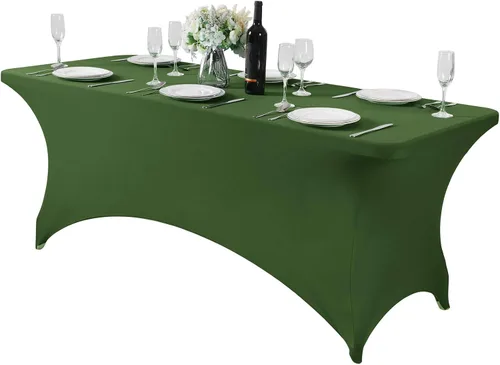 Vista 115 de Mantel de elastano para mesa de 6, 4 o 8 pies, universal, ajustable, para fiestas, banquetes, bodas y eventos, color verde manzana